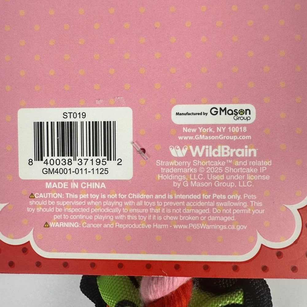 Strawberry Shortcake Dog Toy Pet Squeaky Crinkle Rope‎ Plush Red Pink New